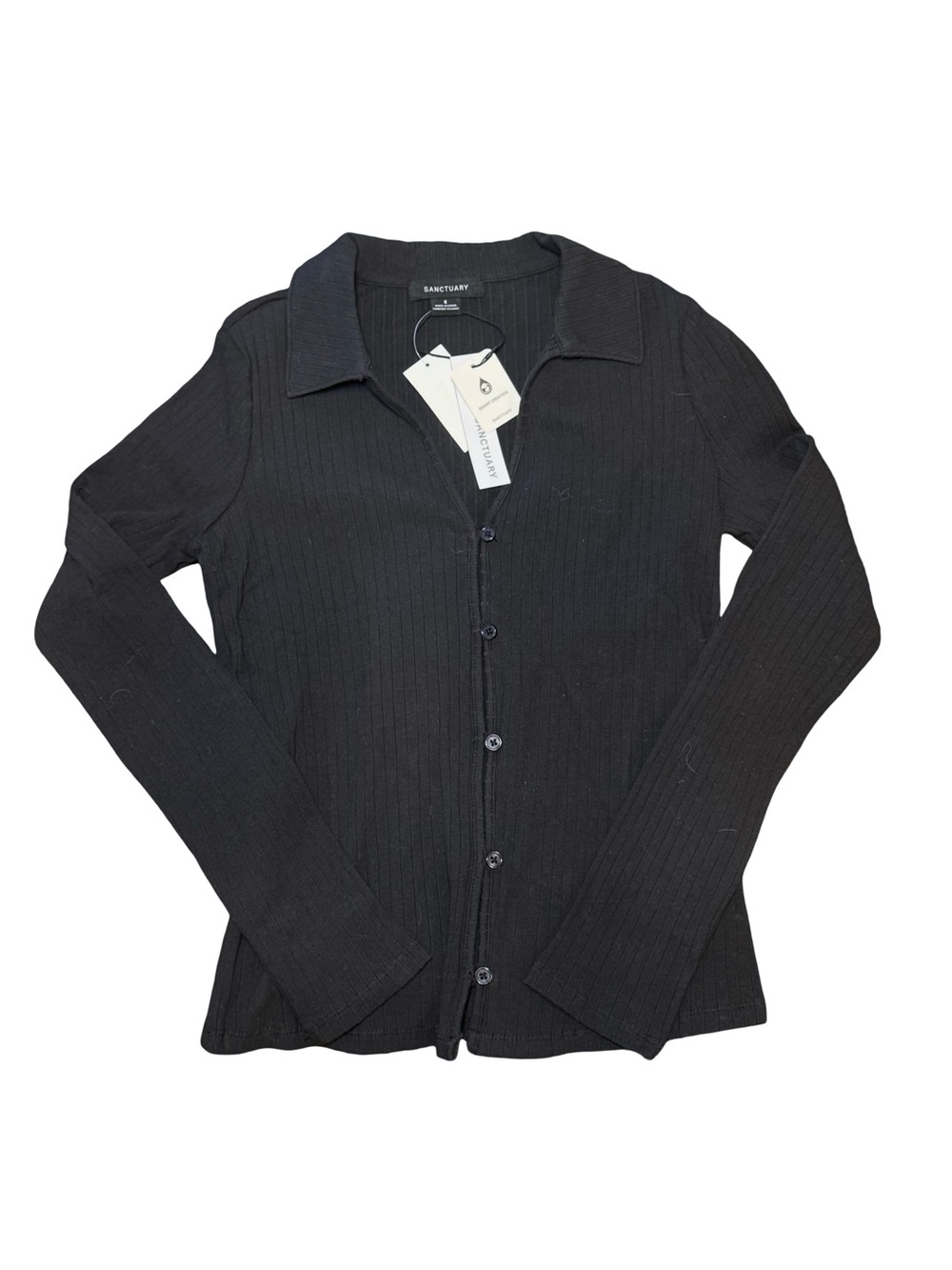 ♟️▪️Sanctuary Black Ribbed Button-Front Collared Top ▪️♟️